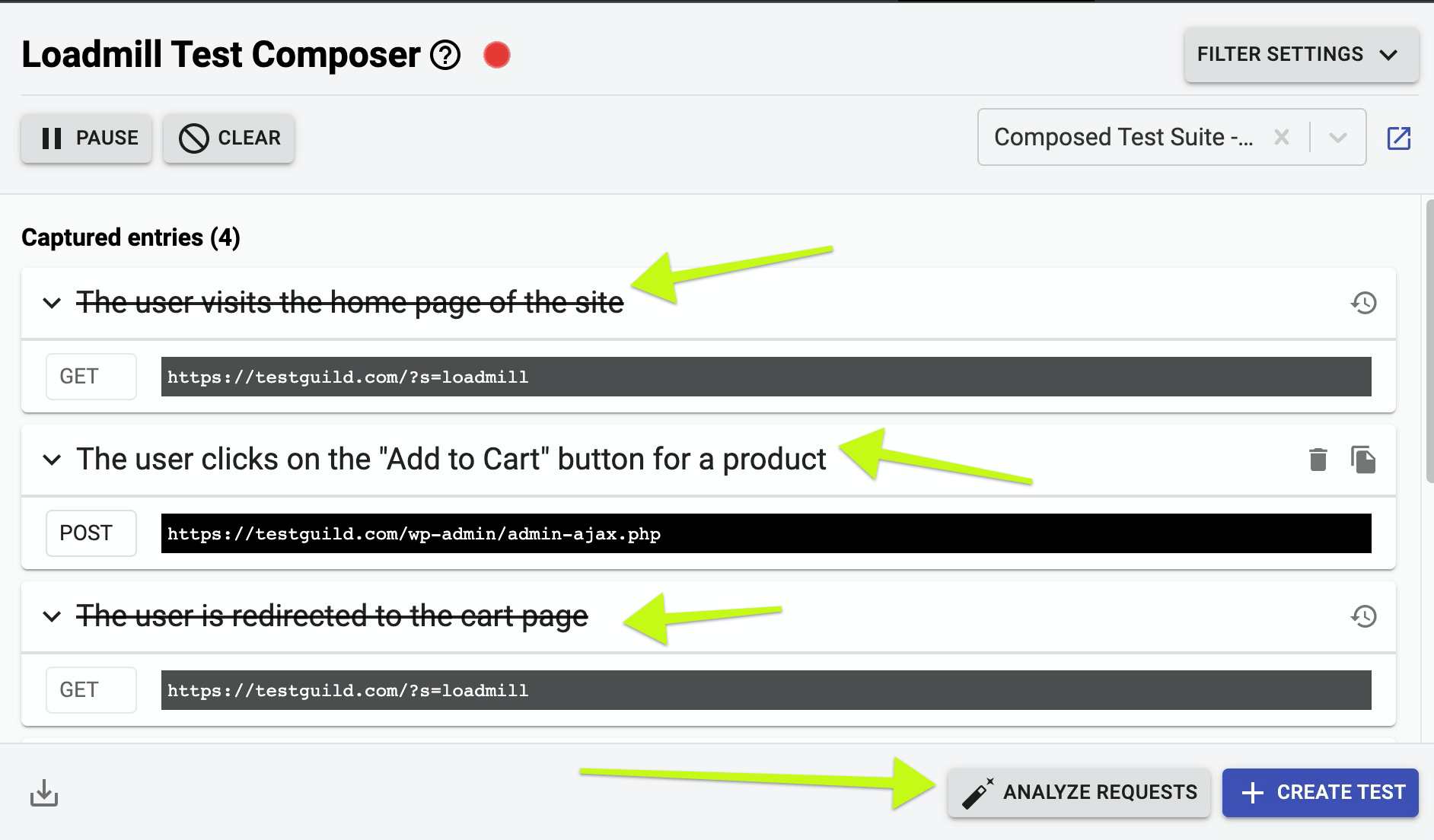 LoadMill Analyze Requests