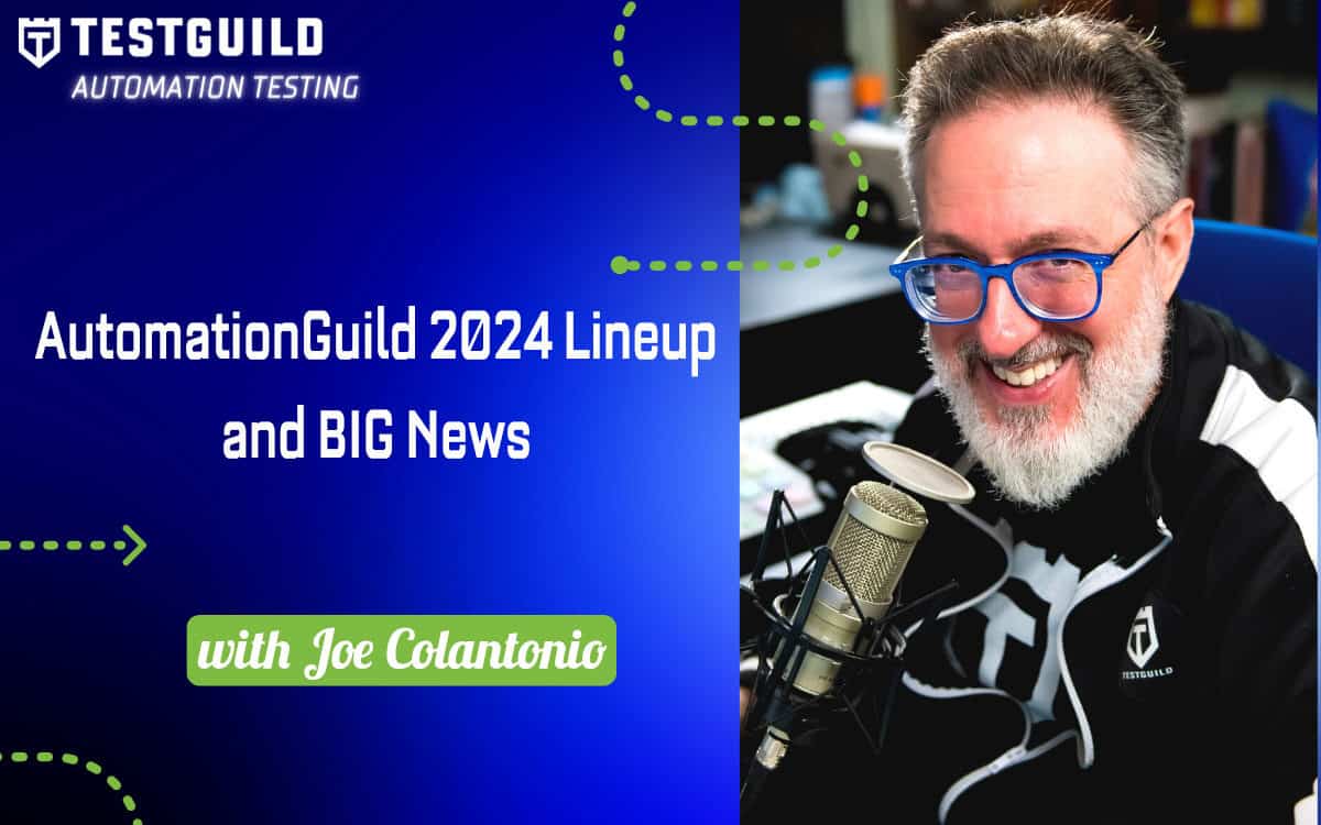 An image of a man in a microphone with the words AutomationGuild 2021-Lineup and BIG news.