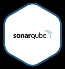 SonarQube logo featuring the text "sonarqube" with three blue sound wave lines to the right, enclosed in a hexagonal shape with a blue border.