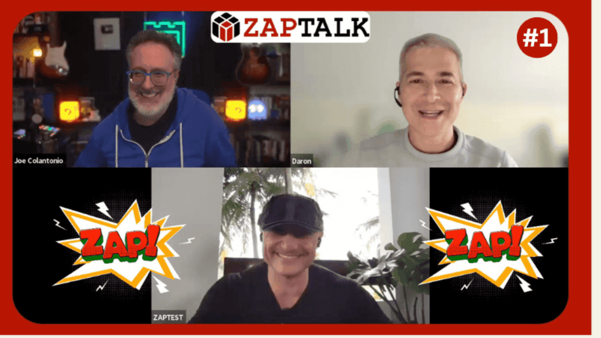 Three people are in an online video chat. The top middle displays the "ZAPTALK" logo, while the conversation is labeled "#1." Amid discussions, innovation sparks curiosity as participants exchange ideas on integrating cutting-edge solutions into their projects.