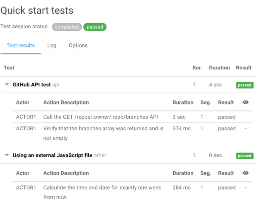 Open Test Start Tests Result