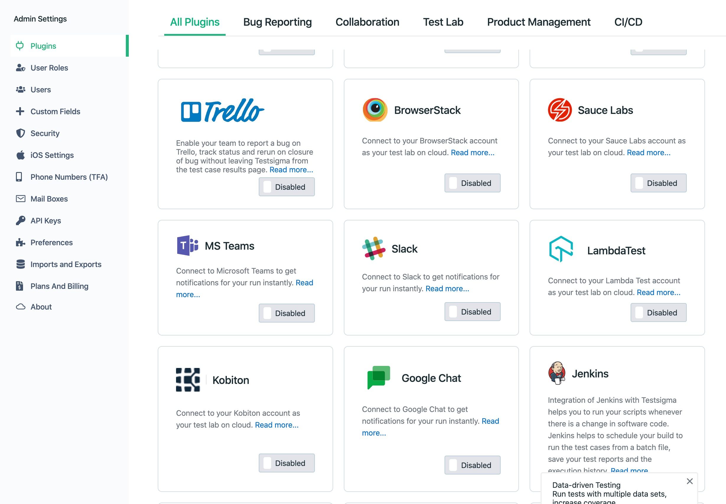 Testsigma Integrations Plugin examples