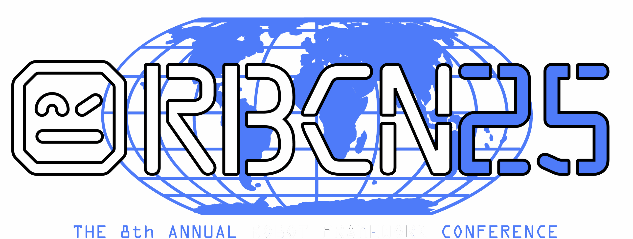 Logo for Robocon 25, featuring a stylized robot face and world map, with text "The 8th Annual Robot Framework Conference," highlighted in the 2025 Guide to Software Testing Conferences.