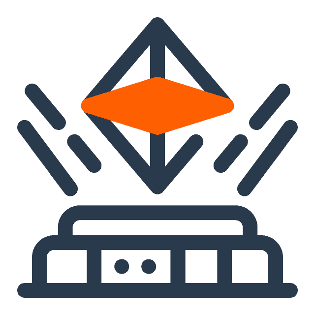 A stylized icon of the MakerDAO logo above a platform, with lines suggesting motion or activity.