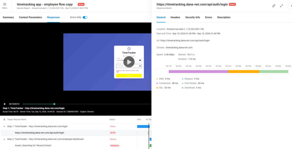 Screenshot of LoadView Waterfall and Video feature